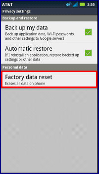 Android Privacy Settings, Factory Data Reset